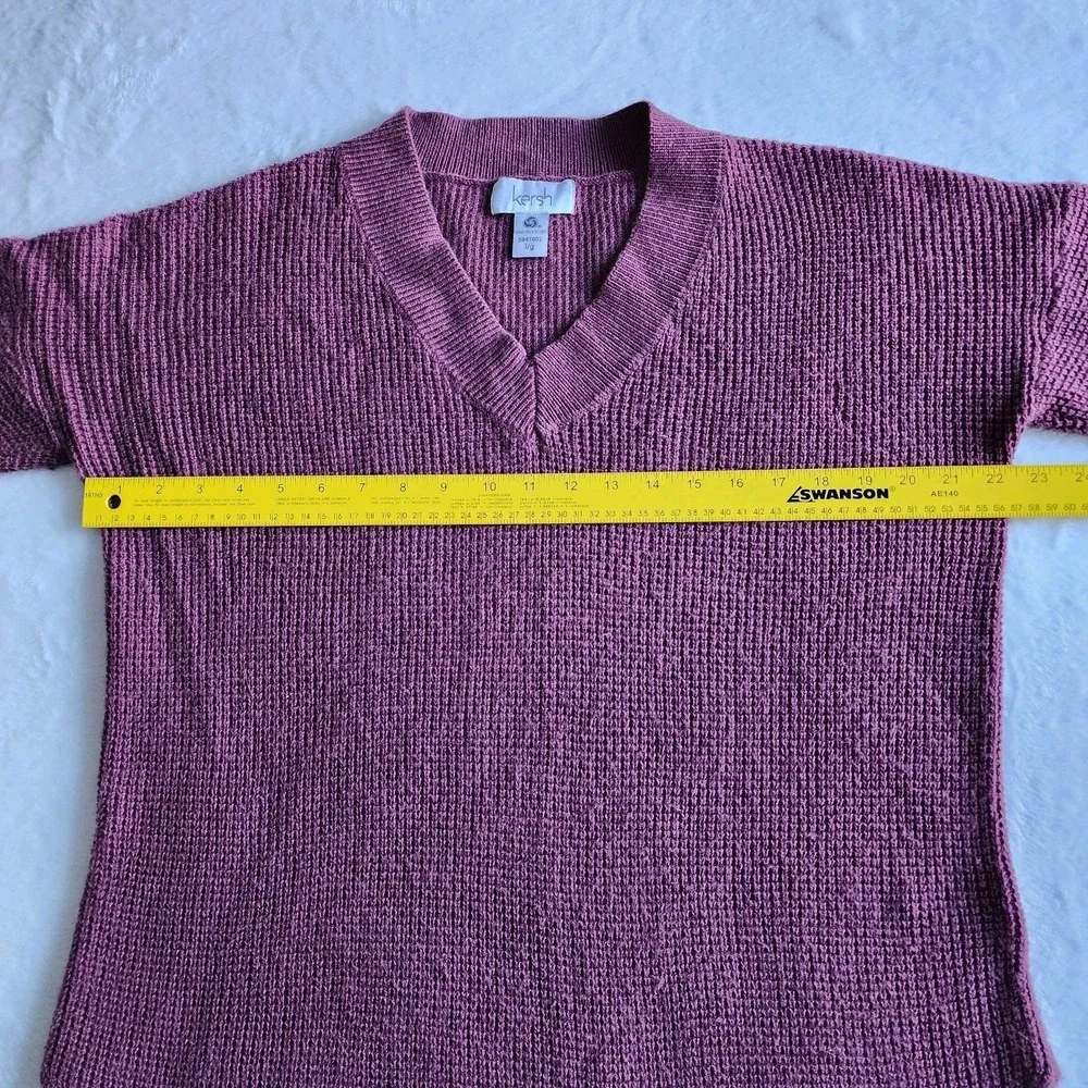 Kersh‎ Merino Wool Blend Sweater Womens Large Waffle Knit Wine Burgundy Pullover - Picture 10 of 14